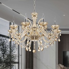 10 Arms Chandelier Cognac Crystal Glass Ceiling Light Large Pendant Lamp UK