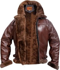 B3 RAF Brown Bomber Flying Aviator Fur Irvin Real Leather Shearling Mens Jacket