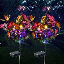 2x Solar Butterfly Flower Lights Outdoor Garden Stake Pathway LED Light Decor UK