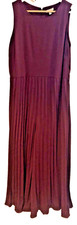 Sonder Studio Wide Pleated Leg Evening Jumpsuit Uk 16 Burgundy Sleeveless Silky