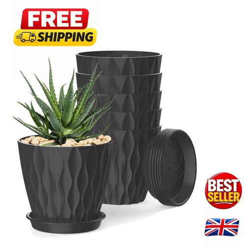 Black round plant pots with - black,