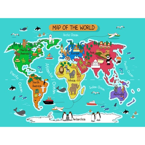 World map with landmarks and - world,