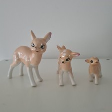 Trio of Vintage Ceramic Deer and Fawn Figurines Ornaments