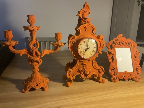 Orange flocked mantel - mantel, clock
