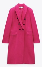 Zara Fuschia Pink Double Breasted Tailored Coat Size L Immaculate Condition