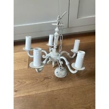 Elegant brass, painted shabby chic refurbished chandelier. Vintage chandelier