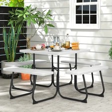 ?️ DORTALA 8-Seater Outdoor Picnic Table & Bench Set w/ Umbrella Hole! ?