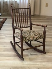 Antique Shaker Child’s Rocking Chair Wood With Upholstered Seat