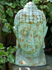 XL Large Antique Aged Style Teal Aqua Green Buddha Head Bust Ornament Statue