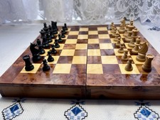 Handcrafted Thuya Wood Chess And Backgammon Board,Boxwood Staunton Style Pieces.