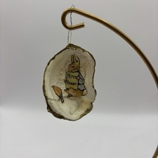 Handmade Peter Rabbit Oyster Shell Ornament Vintage Decoupage Beatrix Potter 
