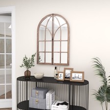 GAINOOM Arched Window-like Wooden FrameWall Mirror Arch Mirror Natural