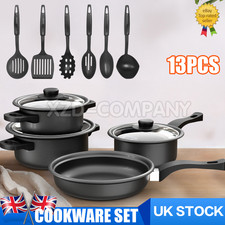 13PCS Induction Pan Set Saucepan Set Cookware Pot Non Stick Saucepan Glass Lid
