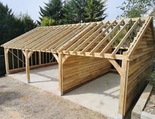 Full Oak Frame Three Bay Garage, Full Height Gable Eaves | 8.62m x 4.95m