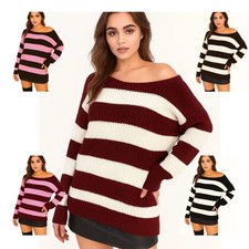 Womens Off the Shoulder Chunky Knit Jumper Ladies Oversized Baggy Sweater Top
