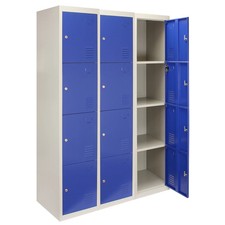 Steel Lockers 4 Doors Metal Storage Lockable Gym School Blue - Perfect for Staff