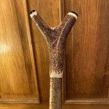 Deer horn Thumb stick Walking Crook  50 inches / 127 Cm In Height (Hazel Shank)