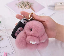 15cm Fluffy Fur Rabbit Bunny Keyring Soft Cute Rabbit Toy bag Key Chain - White