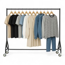 Reinforced Black Heavy-Duty Clothes Rail -150 kg Steel Garment Rack with Wheels
