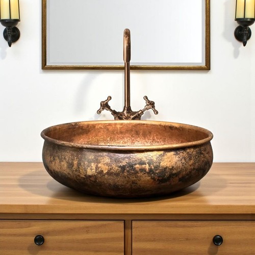 Rustic copper vessel bathroom - vessel,