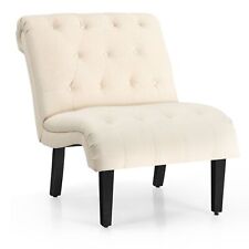 Modern Accent Chair Linen Occasional Tub Chair Rubber Wood Legs-Beige