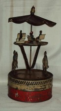 VINTAGE OLD WINDING MECHANICAL LITHO TIN TOY CAROUSEL HORSE RACE GERMANY 1920