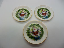 Set of 3 Crown Staffordshire SANTA CLAUS Coasters England  Bone China 4"