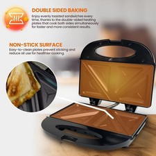 750W 2 Slice Double Sandwich Toaster Non-Stick Deep Fill Toastie Bread Maker GB