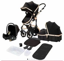 Baby Buggy, Baby Pram, Pushchair, 3 in 1 Travel System, Foldable Stroller, Light