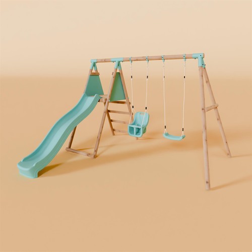 Double wooden swing set with - wooden,