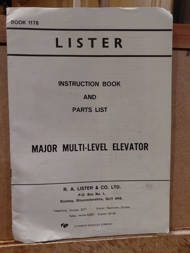 Lister elevator inst - lister, book