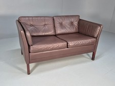 Vintage Danish 2 Seat Brown Leather Sofa 1970s MCM Retro EB9957 M2SS