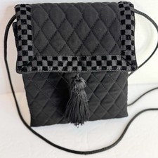 Vera Bradley Vintage Quilted Velvet Crossbody with Tassel–Elegant Black  Purse