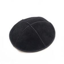 Simple Black Suede Yarmulke Kippah 16 cm Leather Jewish Kippa Judaica Cupples