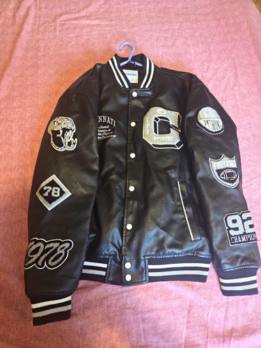 Bershka black leather varsity - leather,