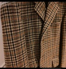 Vintage Mens Herringbone Tweed Jacket 48 R Brown 100% Scottish wool Hardy Amies 