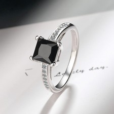 S925 Sterling Silver Crystal Square Stone Ring Womens Jewellery Gift Size J-T A+