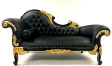 RICH BLACK & GOLD FRENCH STYLE ORNATE CHAISE SOFA FAUX LEATHER IN STOCK NEW 