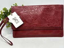 NWT Hobo 100% Leather CREST Flat Clutch Logan Berry Red Embossed Tooled Wristlet