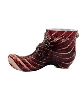 Antique Czech Bohemian Franz Welz Swirl Applied Clear Ruffles Glass Shoe Vase