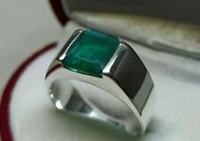 Natural Emerald Cut 3.5 Ct Green Fluorite Sterling Silver 925 Handmade Mens Ring