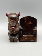 Vintage Carved Wooden Bear Perpetual Calendar Holder, Cherry Bakelite Ears, Ball