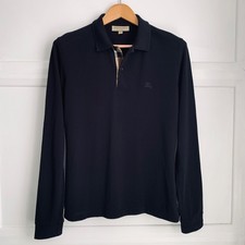 Burberry Long Sleeved Nova Check Placket Polo Shirt Mens Small Black Chest Logo