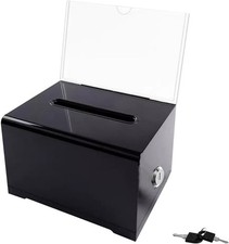Black Acrylic Suggestion Box with Lock, Charity Collection Box, Donation Ballot