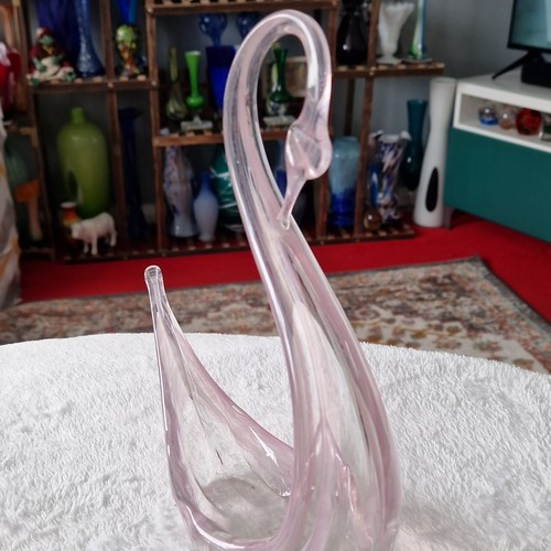 Pink clear art glass swan - pink, &