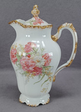 Antique JP Limoges Pink & Yellow Carnations Yellow Flowers & Gold Chocolate Pot