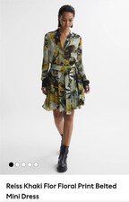 NEW REISS DRESS FLOR FLORAL KHAKI PATTERNED SIZE 8 RRP £228