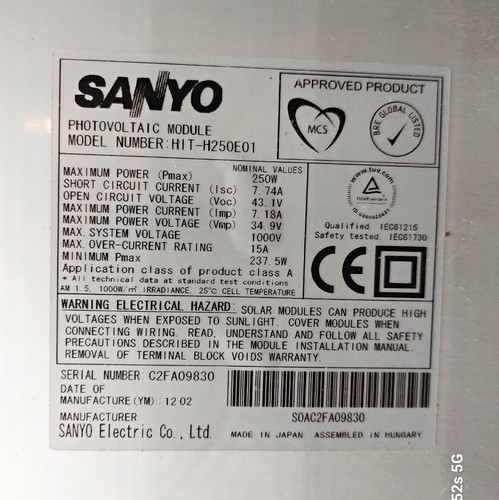 Sanyo hit h250e01 250w - hit-h250e01,