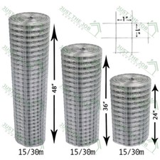 Welded Wire Mesh 1"x1" Galvanised Fence 15/30m Rabbit Hutch Chicken Run Coop Pet