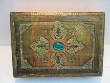 Vintage Italian Florentine Gold Gild Green Red Vanity Dresser Box 1940-50s
